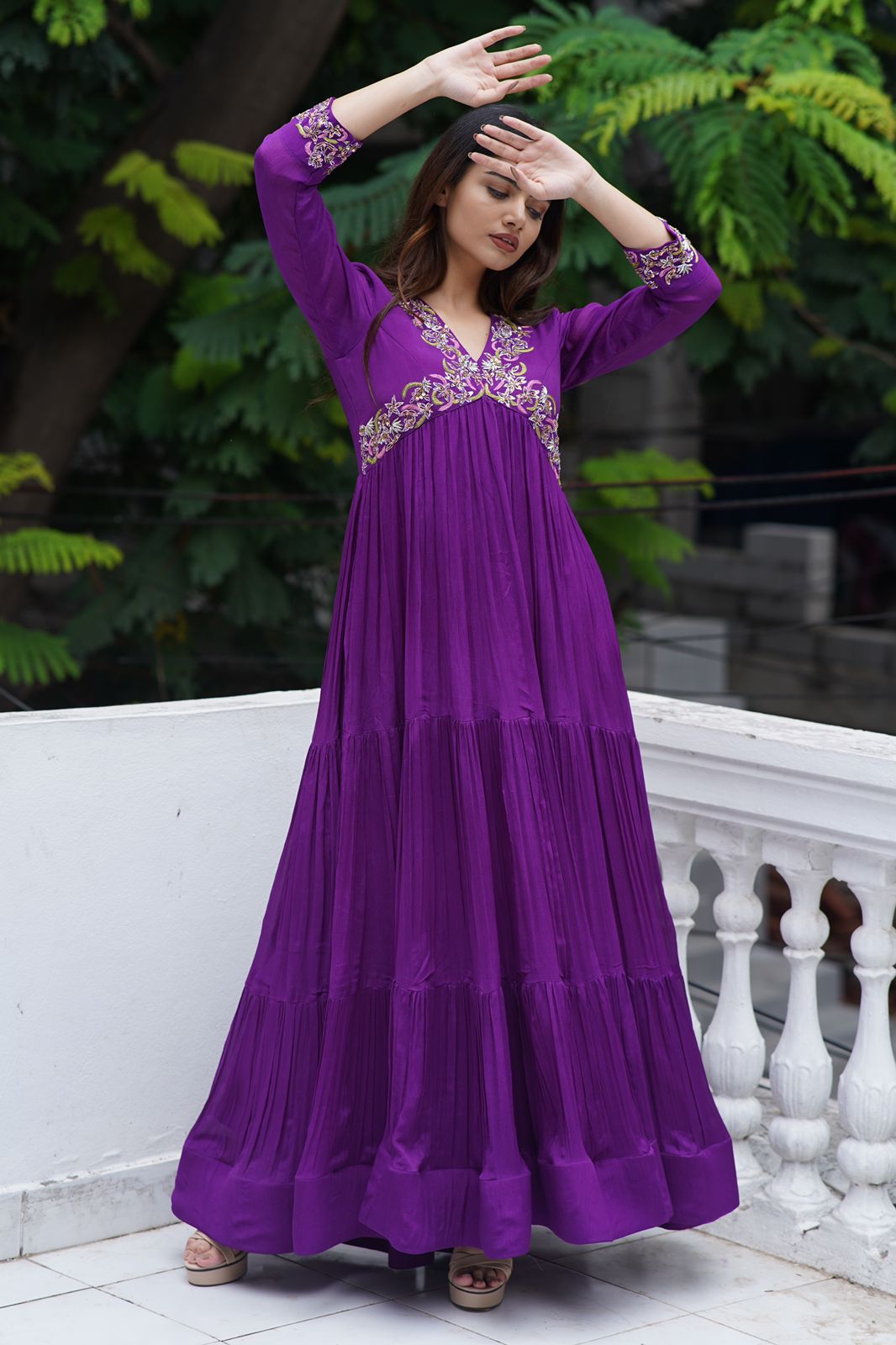439532: Purple and Violet color family stitched gown .