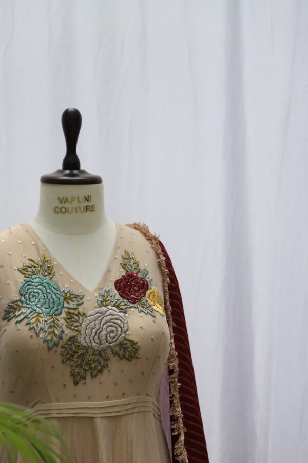 Cream Tissue Anarkali