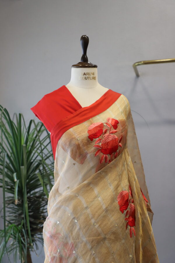 Red Flower Tissue Saree