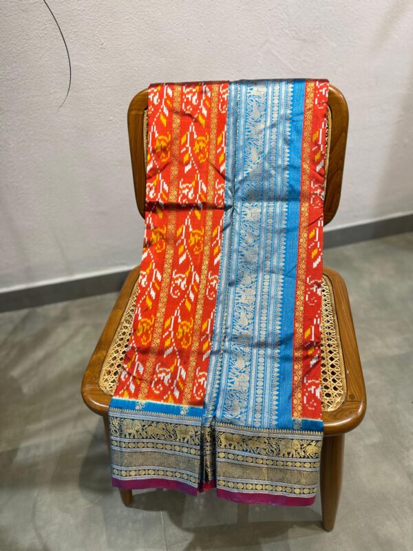 blue rust orange twill ikkat