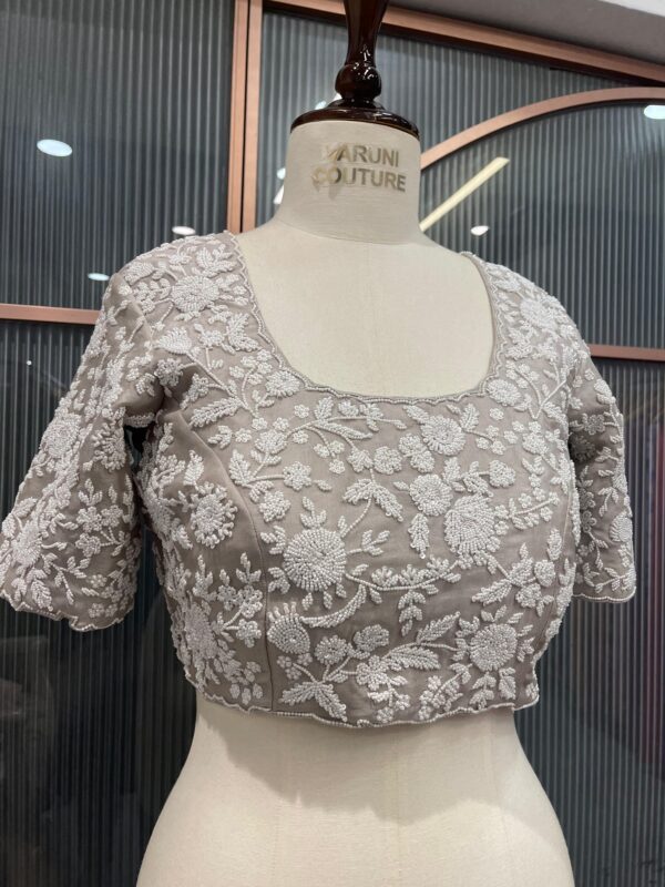 gray white floral blouse