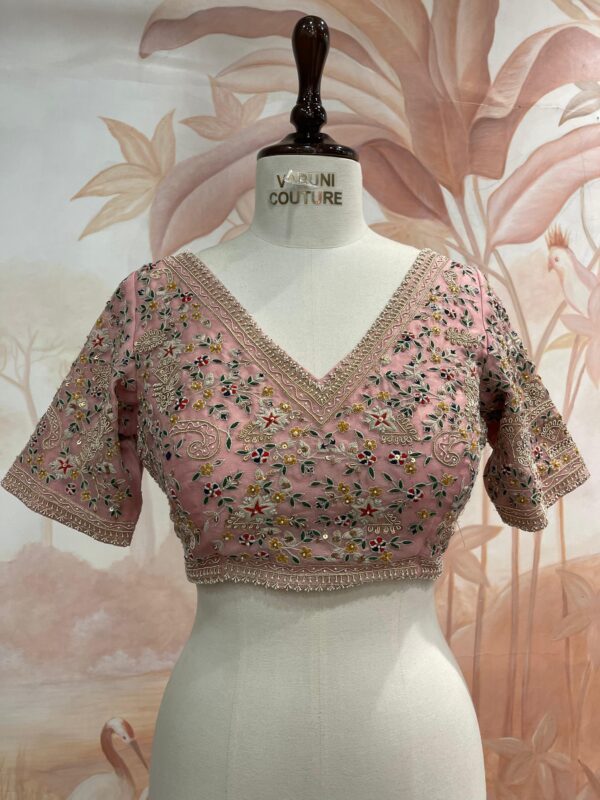 peach green leaf blouse