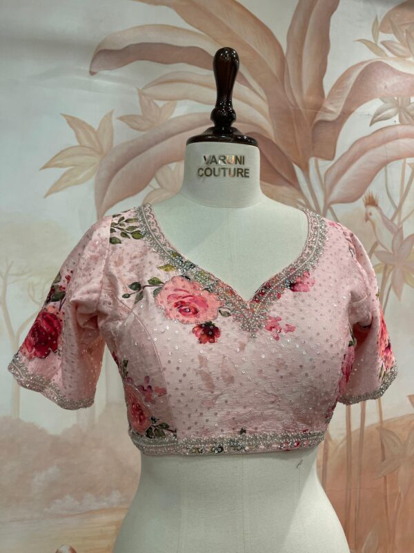 peach floral sequence blouse