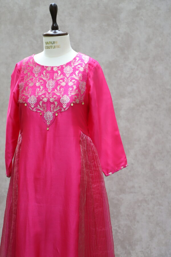 Pink Chanderi Strips Kurti