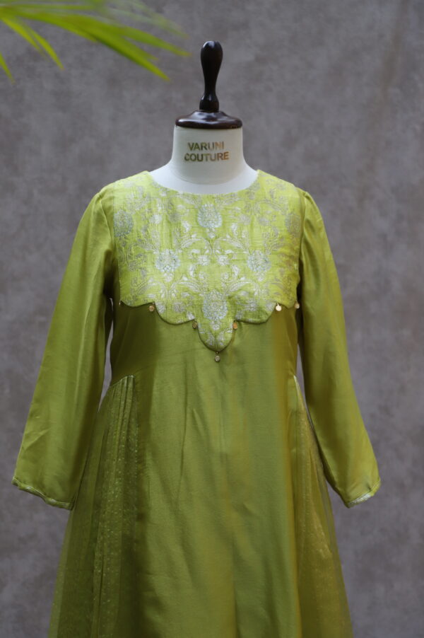 Green Chanderi Strips Kurti
